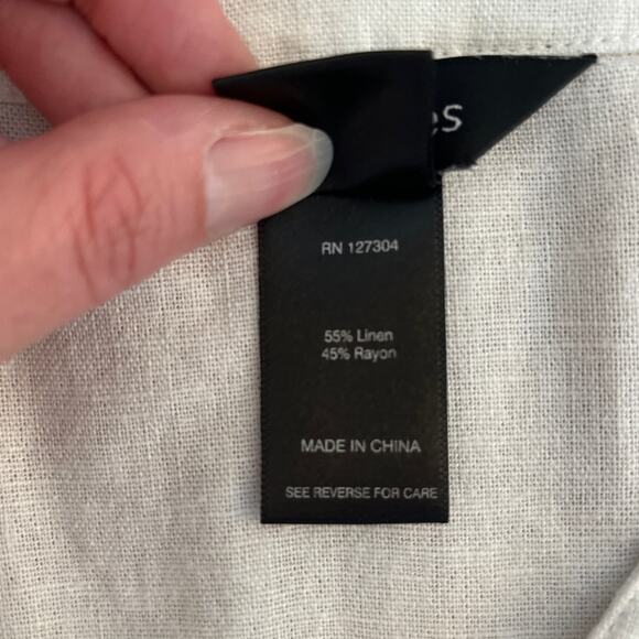 Ali Miles Linen Embroidered Button Back Roll Tab Sleeve Tunic Top Size Medium - Picture 4 of 7